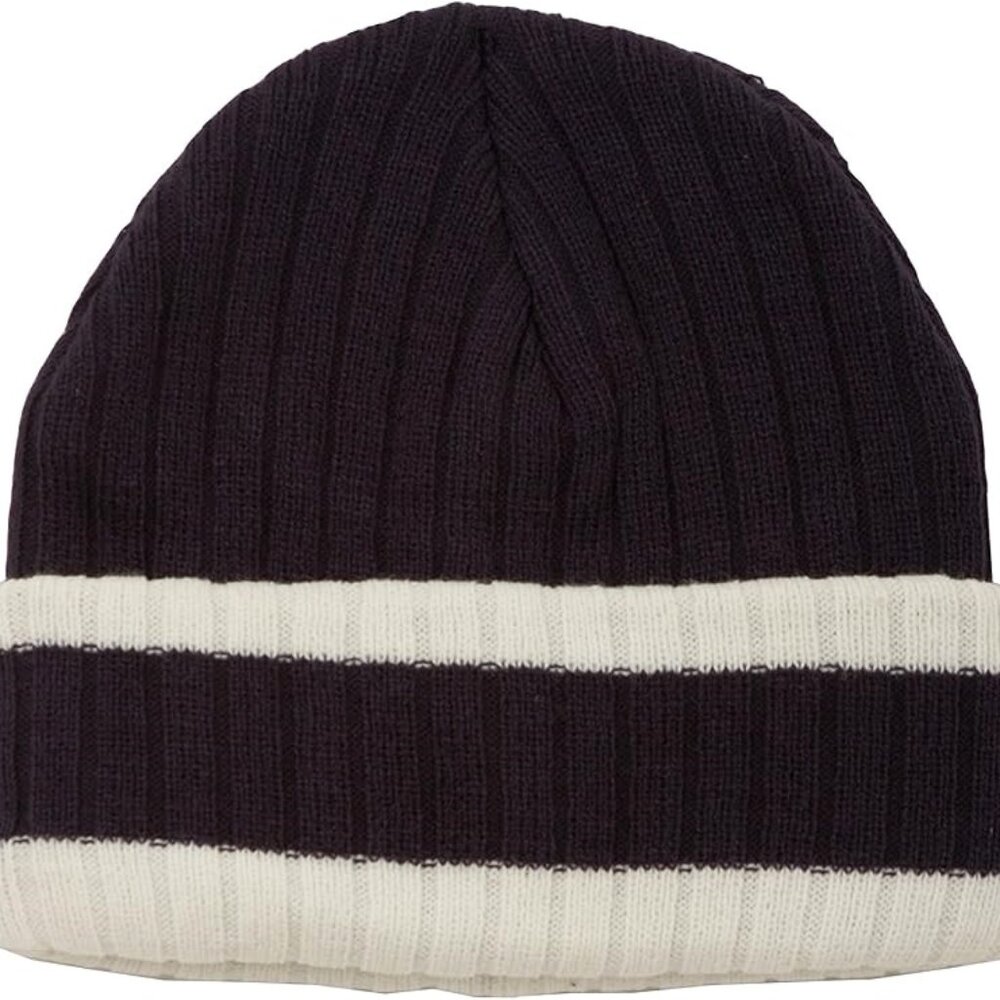 NEW IN PACKAGE MENS SAKKAS NAVY STRIPE BEANIE CAP ONE SIZE HAT